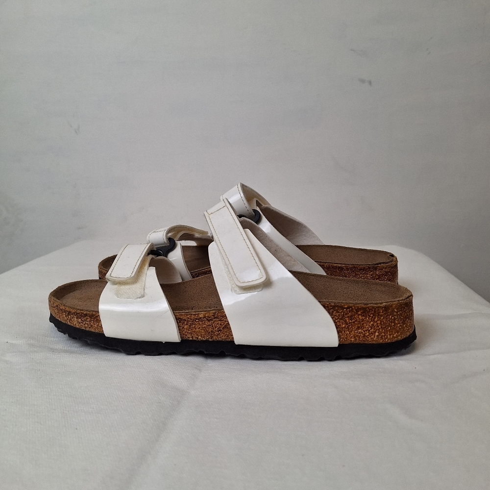 Birkenstock White Velcro Sandals with Brown Sole - Picture 2 of 9